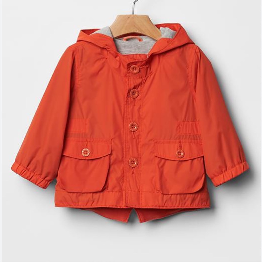Baby Gap Water-repellent hooded parka raincoat Letterman Orange